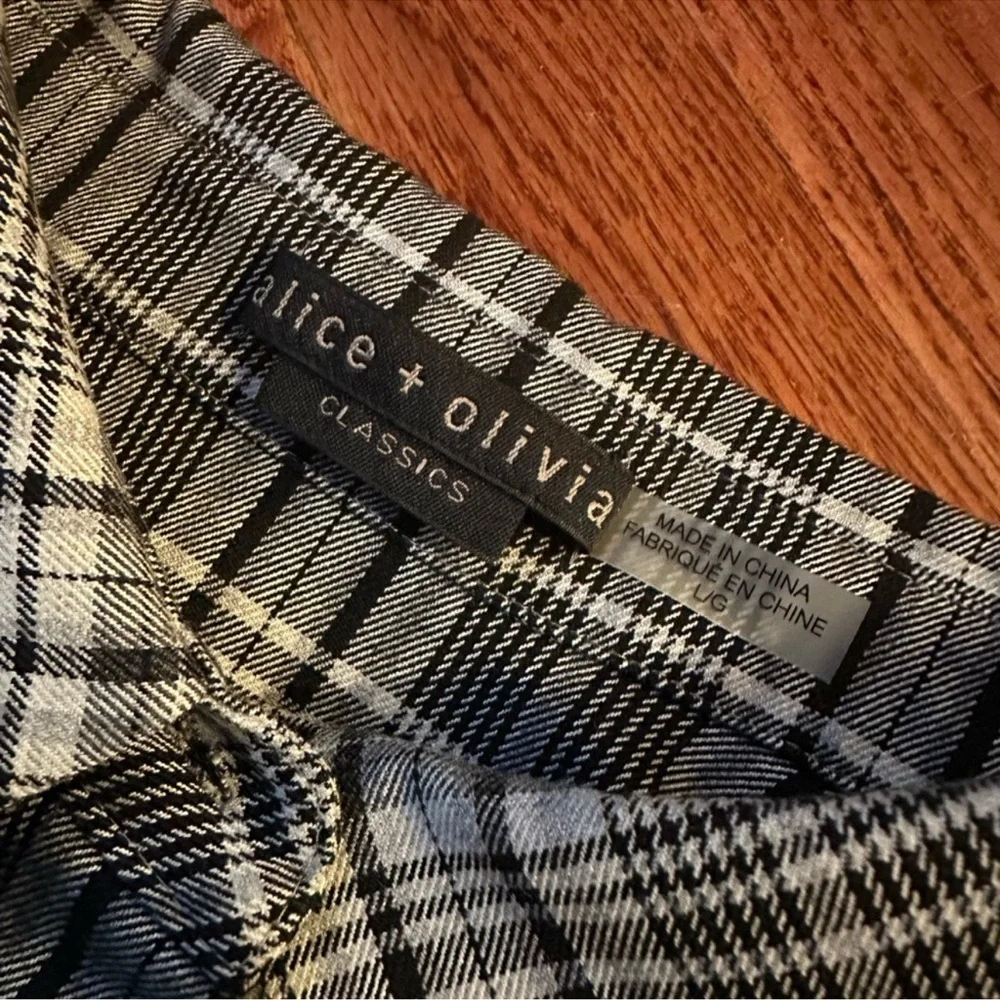 Alice + Olivia Lucette Plaid Belted Mini Dress Black & Gray Size Large - Picture 10 of 11